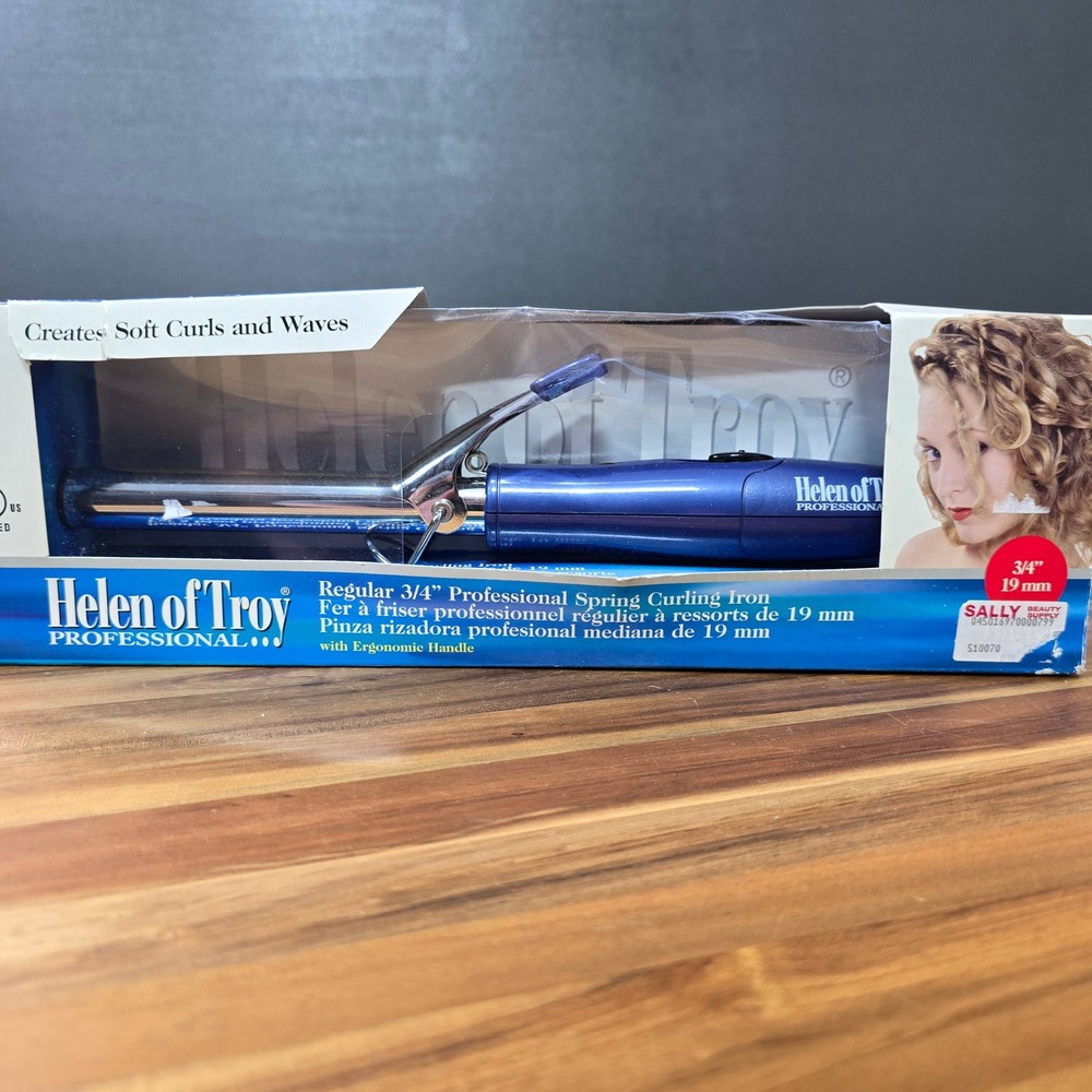 Helen of Troy Professional Spring Curling Iron 3/4" Blue 510070 Chrome New Box